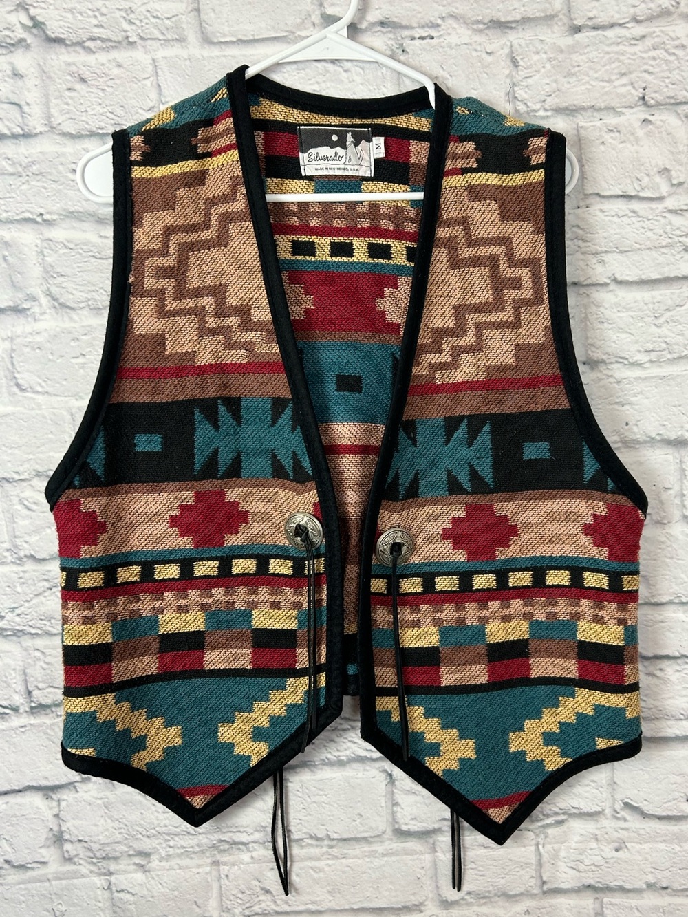 Vintage Silverado New Mexico Southwestern Aztec Woven Vest Concho Medium